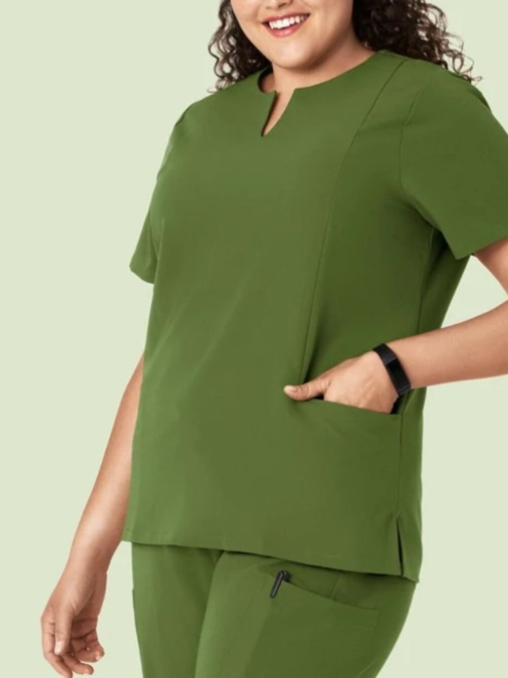 Mandala Notch Neck Women's Scrub Top Olive Green 2XL